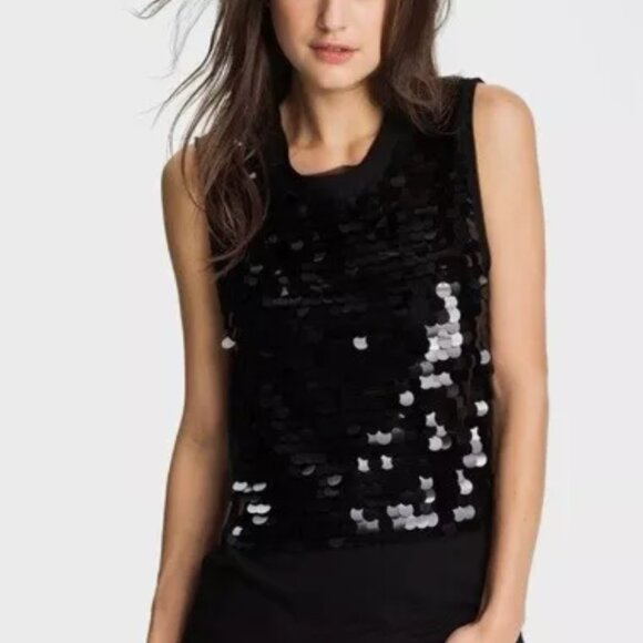 $128 JUICY COUTURE Black Paillette Sleeveless Tank Top Shirt Women's Large NEW - Picture 1 of 13